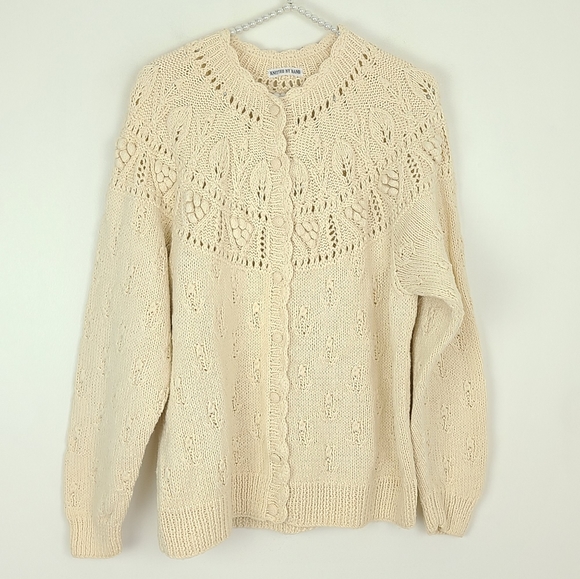 Cape Isle Sweaters - Cape Isle Knitters Cotton Blend Cream Bobble Cardigan Button Sweater Large